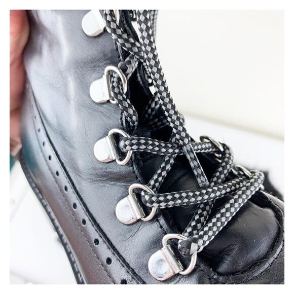 Charles David Ramses Combat Style Black Leather Fur Trim Lug Sole Warm Bootie - Picture 7 of 9